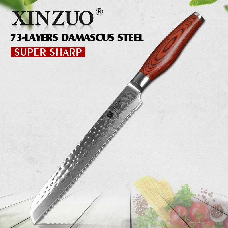 

XINZUO Brand 8"inch Bread knife Stainless Steel Damascus Steel New Profesional Kitchen Knives Serrated Knife Pakka Wood Handle