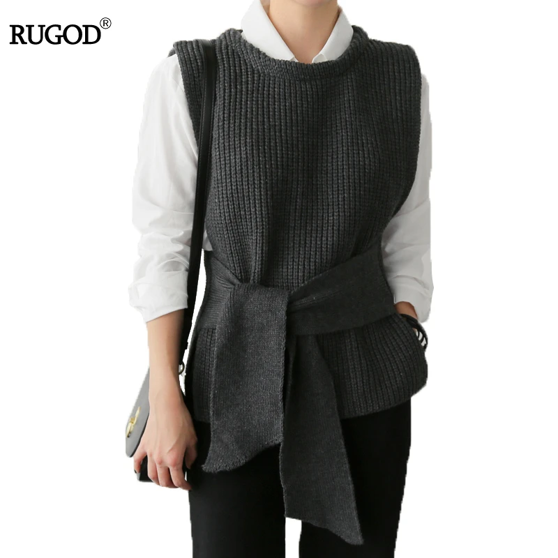 Rugod 2018 koreański Sweter Z Dzianiny Damskie Swetry i Pulowery Bez Rękawów Tunika Muszka Moda Jesień Zima Swetry Pull Femme
