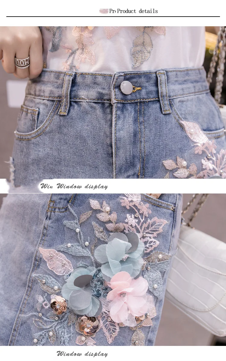 Vangull летняя и осенняя женская джинсовая юбка, украшенная бисером, цветами и кисточками, с завышенной талией, дизайнерская женская джинсовая юбка с вышивкой