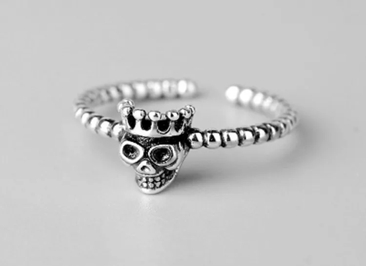 Панк ретро череп Настоящее 925 пробы серебряные кольца для женщин Роскошные богемные винтажные массивные ювелирные изделия Античный палец большое кольцо