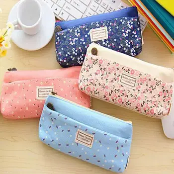 

1pcs/lot NEW Double Zipper flower Pencil case Portable Student Stationery Storage Pencil Bag for school office material supplies