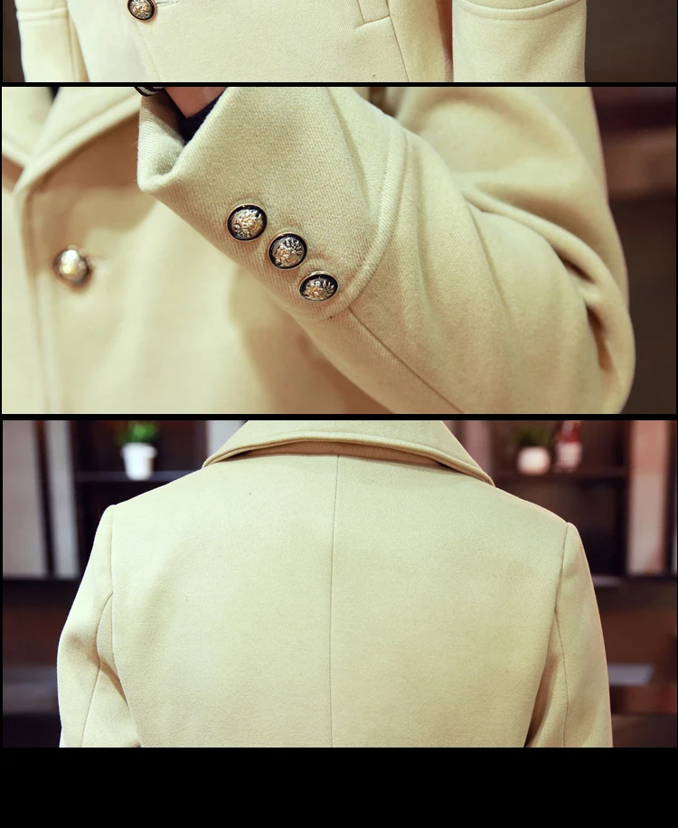 Новое зимнее тонкое шерстяное пальто средней длины, мужское клетчатое пальто, Мужская ветровка