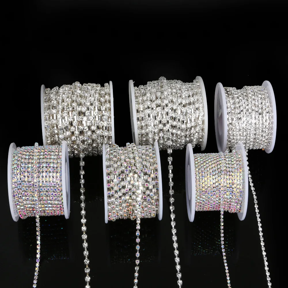 10yard/roll Sew on Rhinestone Chain SS6 SS18 Silver Cup Rhinestone Trim