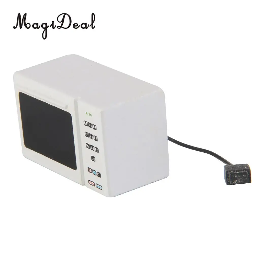Modern Style 1:12 Scale Dollhouse Miniature Mini Wooden White Microwave Oven for Dolls House Kitchen Decor Life Scenes Toy