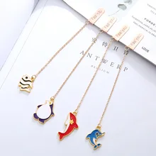 4 шт./компл. КИТ пингвин морской Животные металлической подвеской Закладка для книги книга мультфильма Держатель Подарочные канцелярские товары