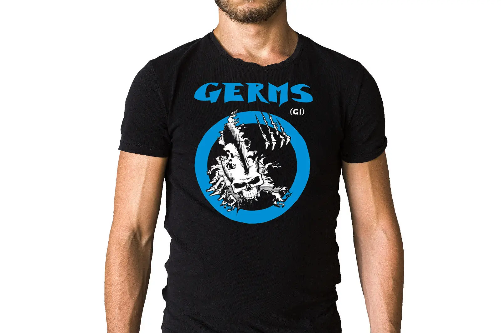 Germs LA Punk Band Iconic Skull Blue Circle Logo Black T Shirt High Quality Casual Printing Tee 