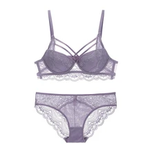 Сексуальное Кружевное Бандажное белье с перекрещивающимися ремешками, бюстгальтер пуш-ап и трусики, комплект кружевного нижнего белья средней длины с подкладкой, женское красивое белье, чашечки A B C