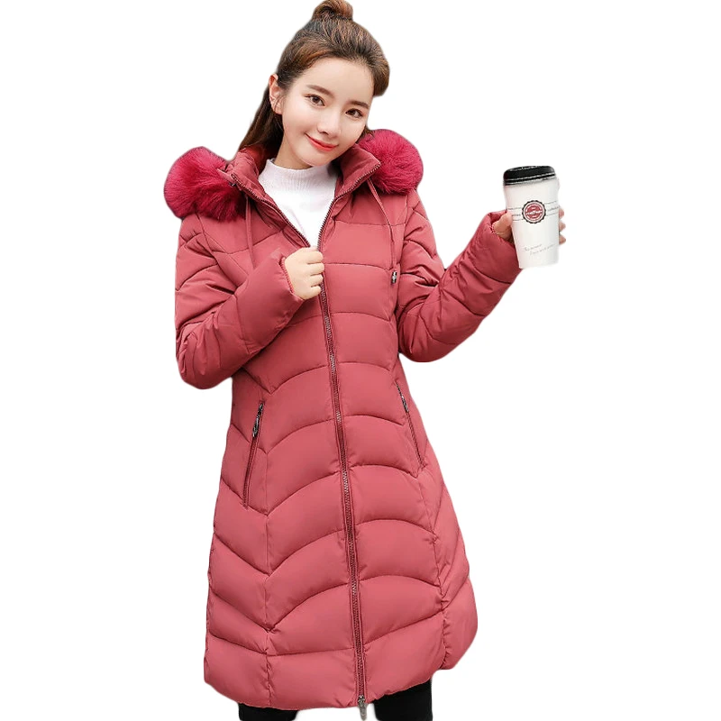 2018 Новый стиль зимняя куртка Для женщин пальто искусственный воротник женские длинные парки хлопковой подкладкой Зимнее пальто Для женщин