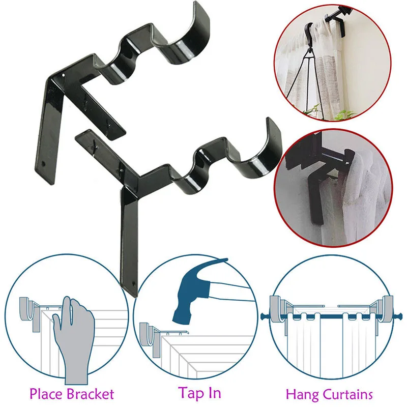 

2 Pcs Double Center Support Adjustable Curtain Rod Bracket Into Window Frame AI88