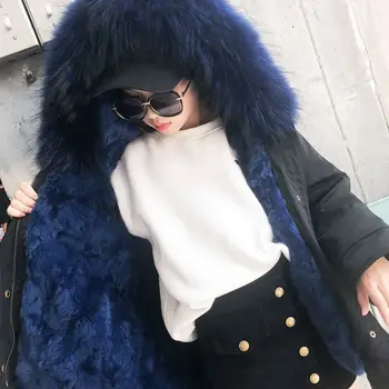 

Winter Girls Coat Rabbit Fur Liner Jackets Toddlers Children's Outerwear Kids Raccoon Fur Hooded Coat Parkas For Boys TZ332