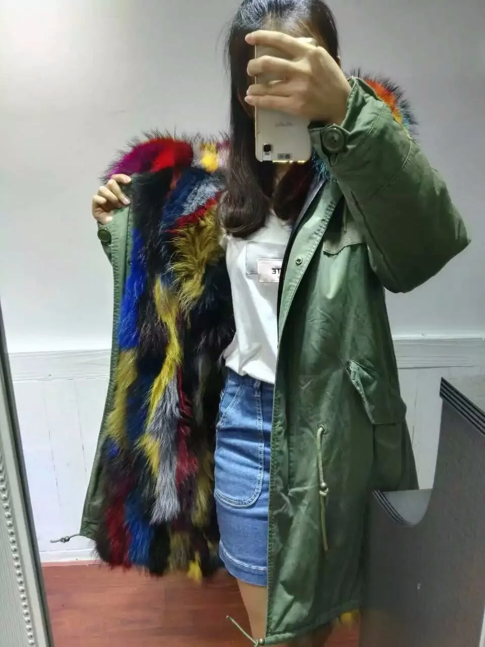 Hot 2016 Fashion high quality multi light colorful fox fur parka winter outerwear Mr Mrs real fur parka coats bubble coat women