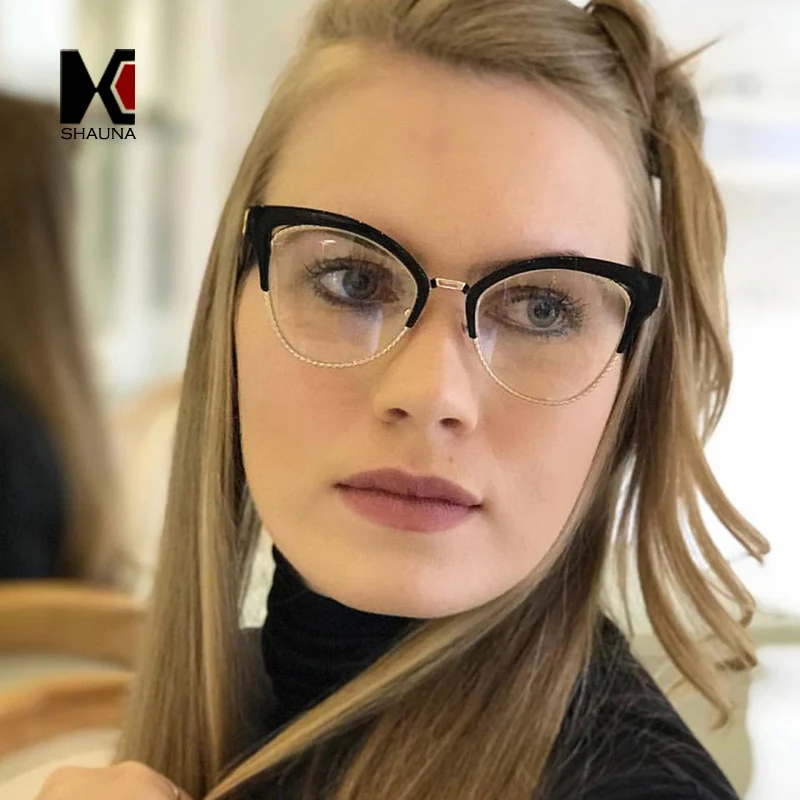 

SHAUNA Fashion Half Frame Women Cat Eye Glasses Frame