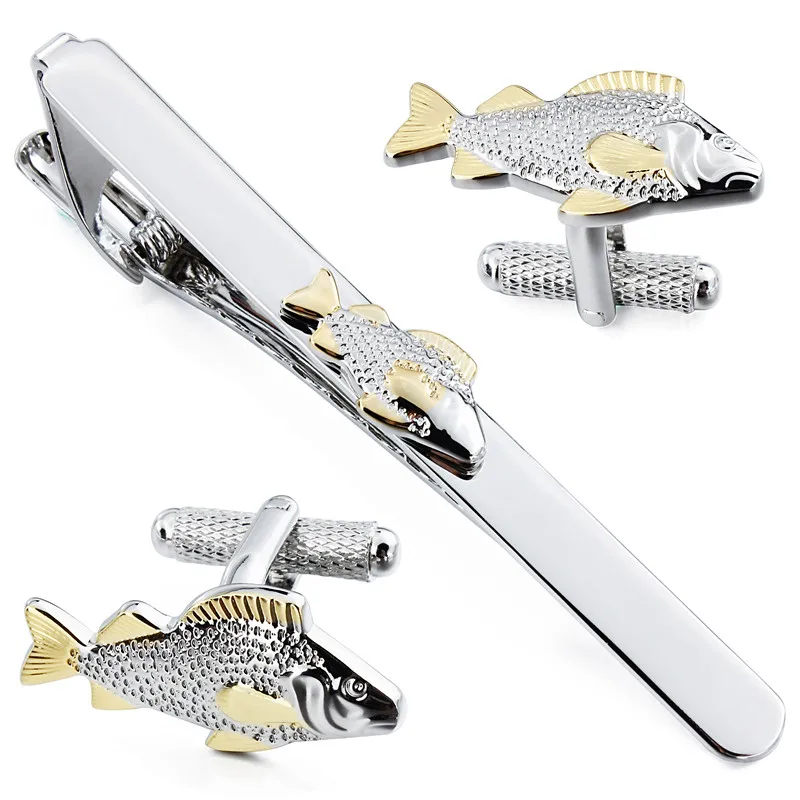 

Drop Shipping Fish Cufflinks Cute 2.5 " Tie Clips&Cuff Links Set Retail for Party Business Shirt Accesory