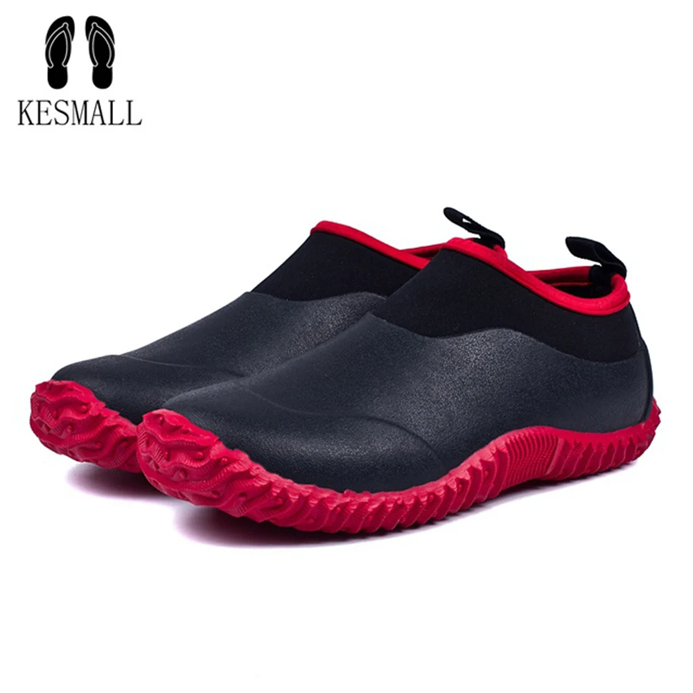 

KESMALL Size 46 Unisex Rubber Rain Boots British Platform Slip On Waterproof Anti-skip Ankle Black Boots Woman Car Wash Shoes