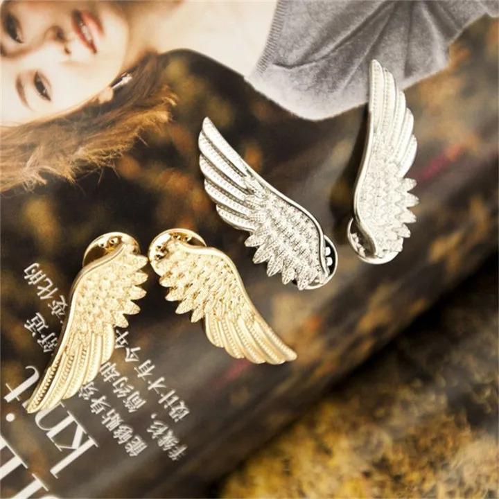 Hot Sale 1 Pair Fashion Angel Wings Brooch Women Collar Pin Brooches Gothic Badges Christmas Ornaments Accessories Gifts