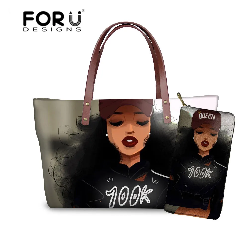 FORUDESIGNS/2 шт./компл. женские сумки черные для девушек с волшебным принтом ручная