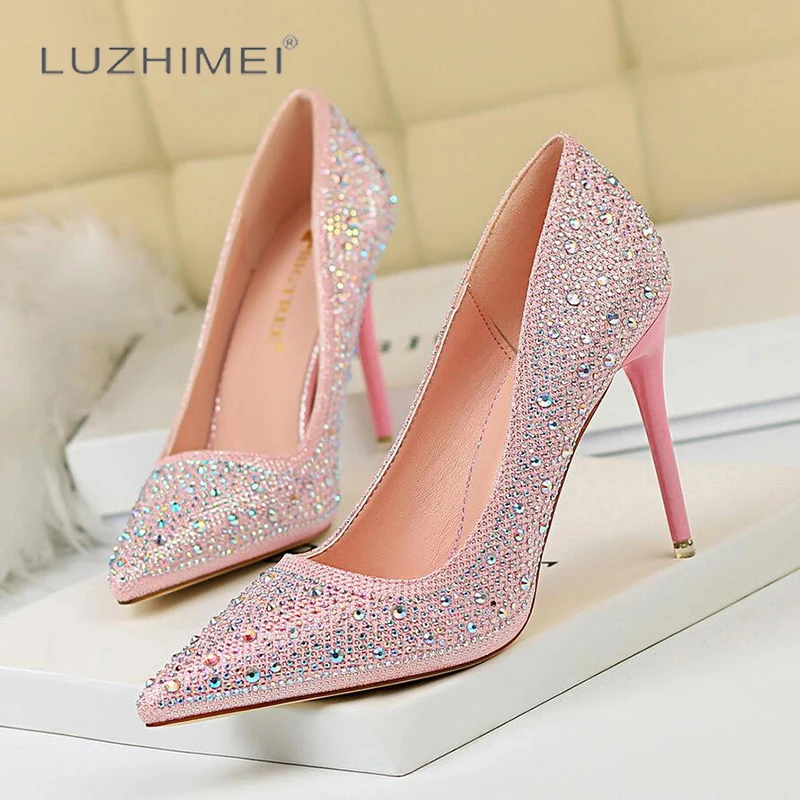 

Lixiang 2019 New Summer Autumn Bling Party Wedding Shoes Women Crystal Sexy Lady Thin High Heel Pumps Luxury Pointed Toe shoes