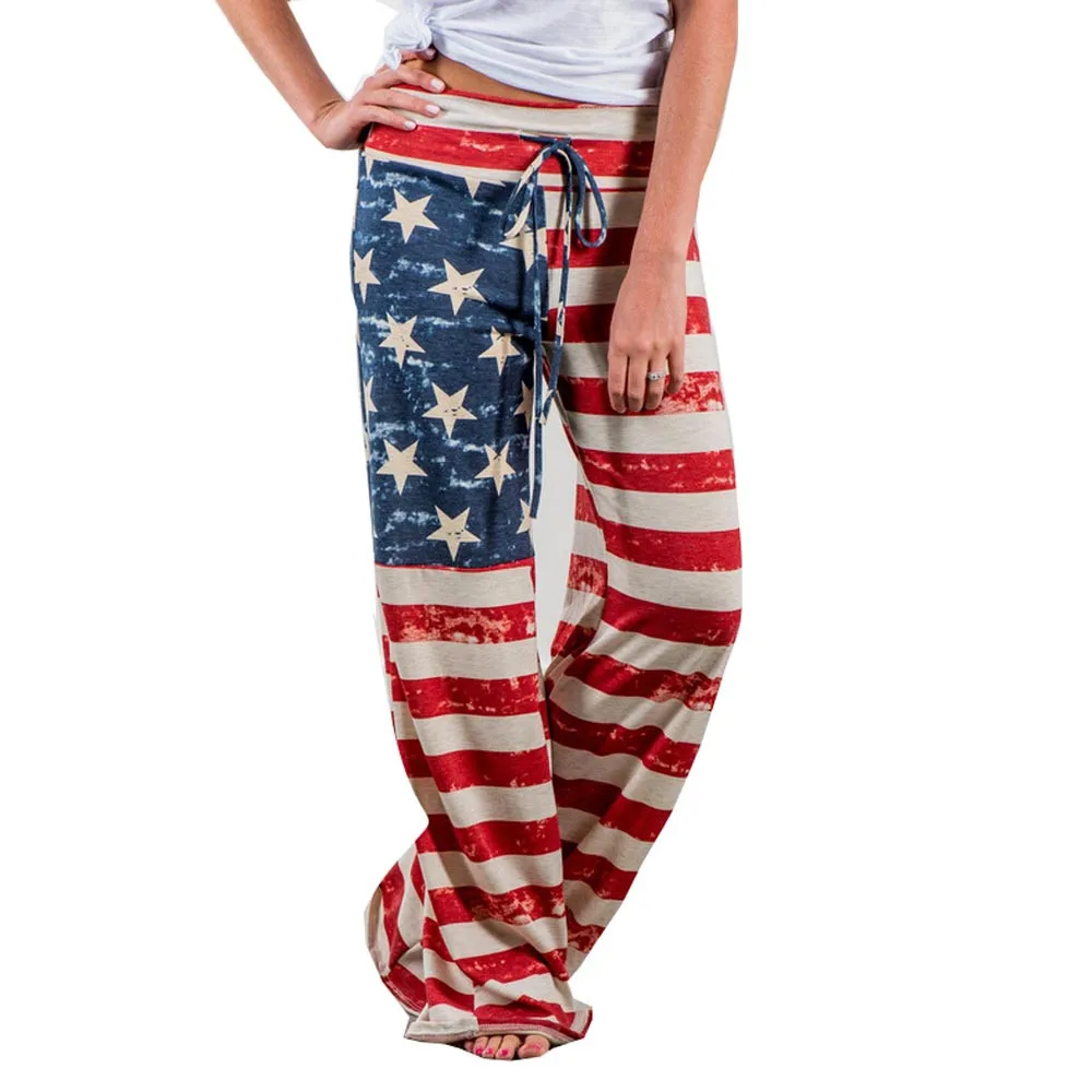 

Women American Flag Drawstring Wide Leg Pants Ladies Loose Mid Waist Straight Trousers Fashion Sweatpants Bottoms#5%