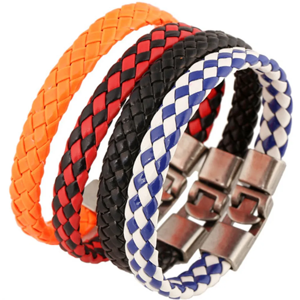 

Casual Handmade Vintage Rede Orange Black Cuff Bangle Genuine Leather Bracelets Men Women Jewelry Wholesale Accessories