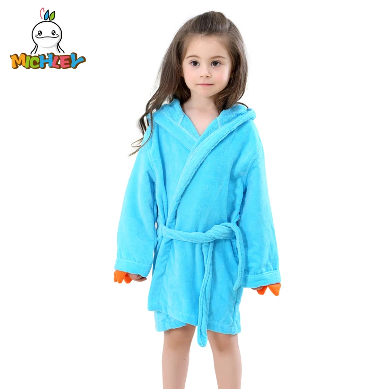 

MICHLEY Baby Children's Bathrobe Toddler Cartoon Dinosaur Shape Flannel Soft Flannel Long Sleeve Hooded Kids Pajamas Kid Clothes