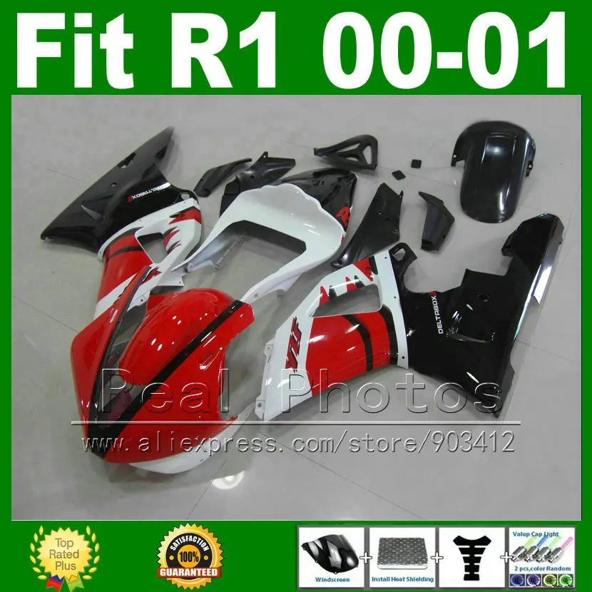 Гоночная версия Обтекатели подходят для YAMAHA YZF R1 2000 2001 красный белый комплекты гоночного тела YZFR1 00 01