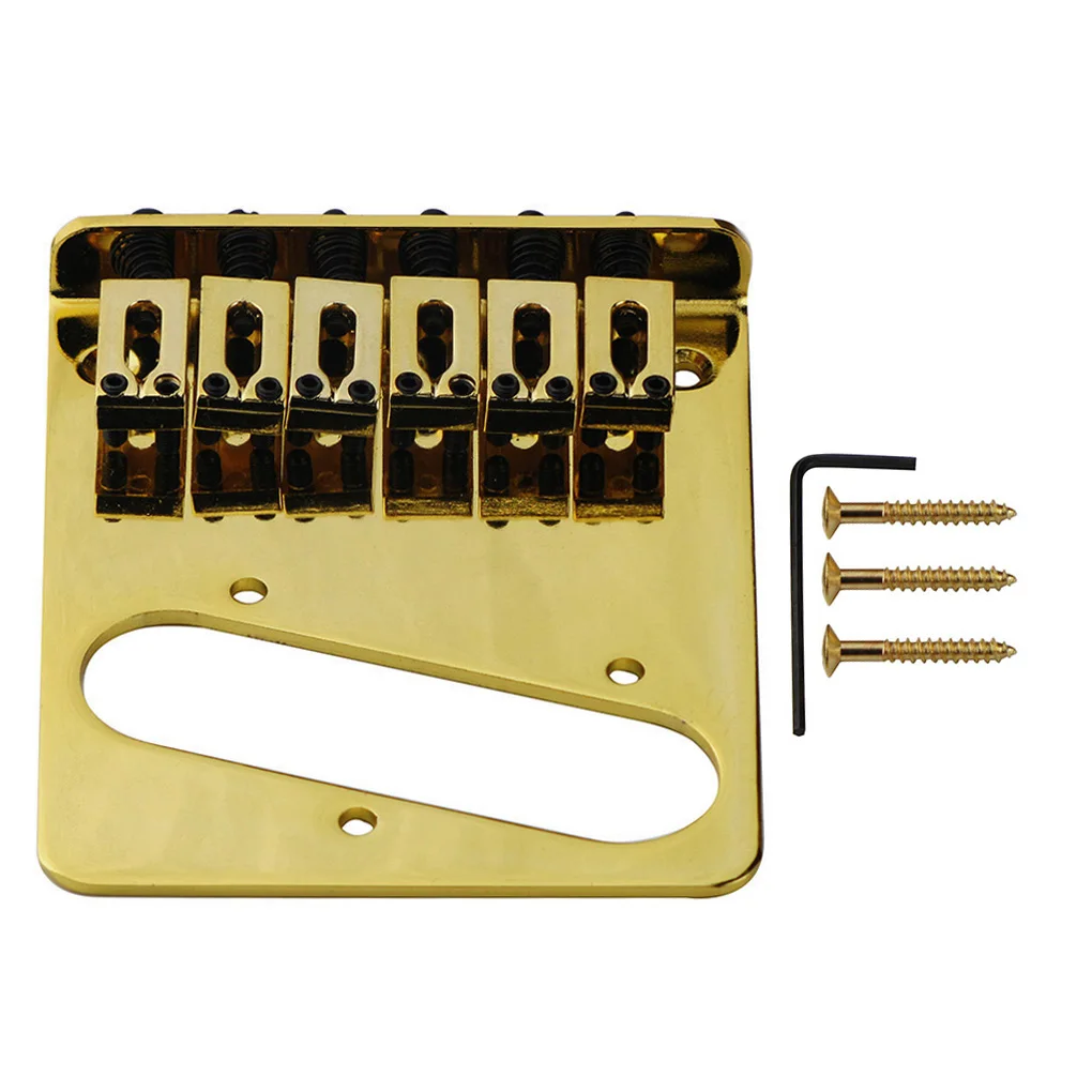 

FLEOR Tele Single Coil Pickup Style 6 Saddles Guitar Bridge String Spacing 10.5mm for Electric Guitar, Golden