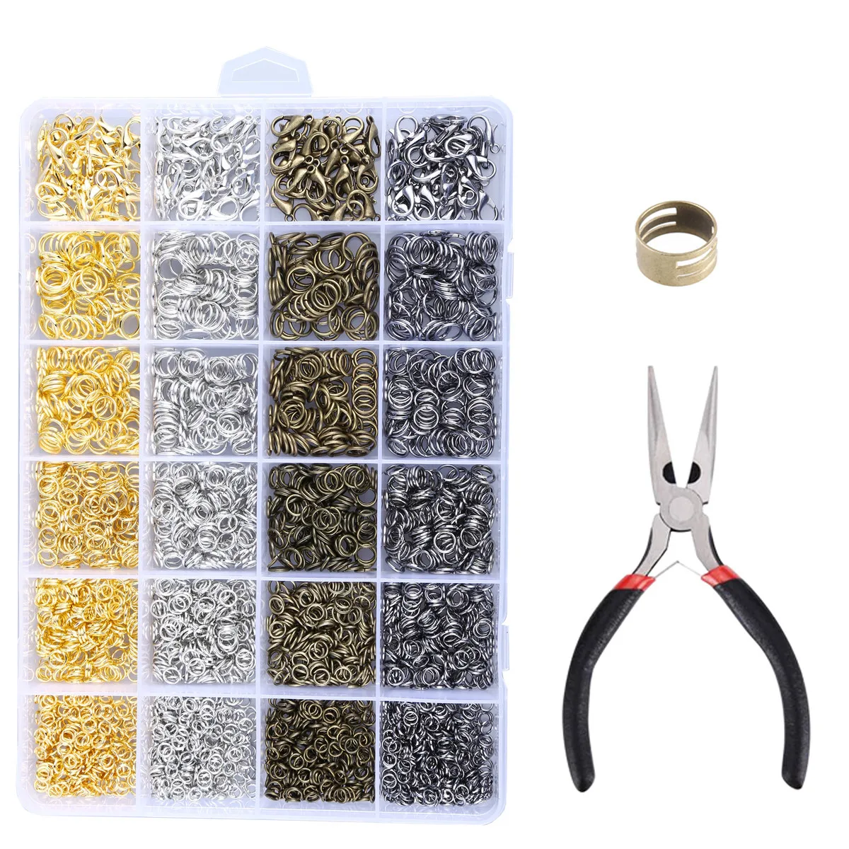 

3280 Pieces Kit Gold/Nickle/Bronze/Gun Metal 5 Sizes Jump Rings and 12*7mm Clasps for Jewelry Making Findings Diy Accessories