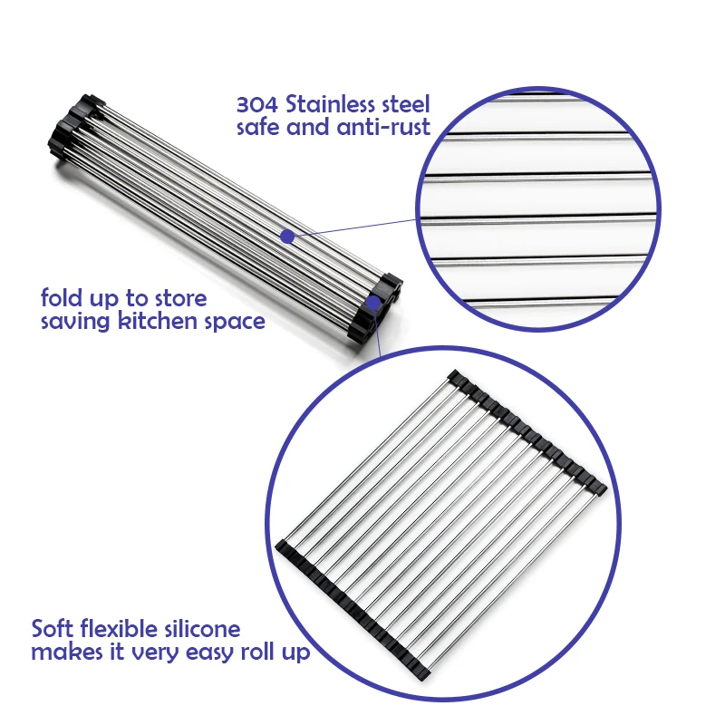 Kitchen Collapsible Stainless Steel Sink Drain Rack Cutlery Fruit And Vegetable Bowl Cup Adjustable Dry Drain Tray Shelf Storage