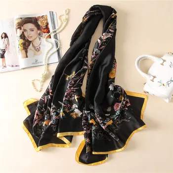 

Women Silk Scarf Floral Print Luxury Brand Foulard Large Smooth Soft Wrap Long Shawl [3250]