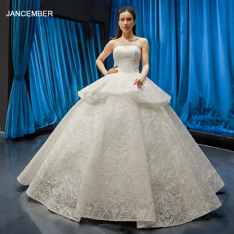 

J66632 jancember strapless wedding dress with peplum floor length lace up back ball gown bridal dress up gown vestido de noiva