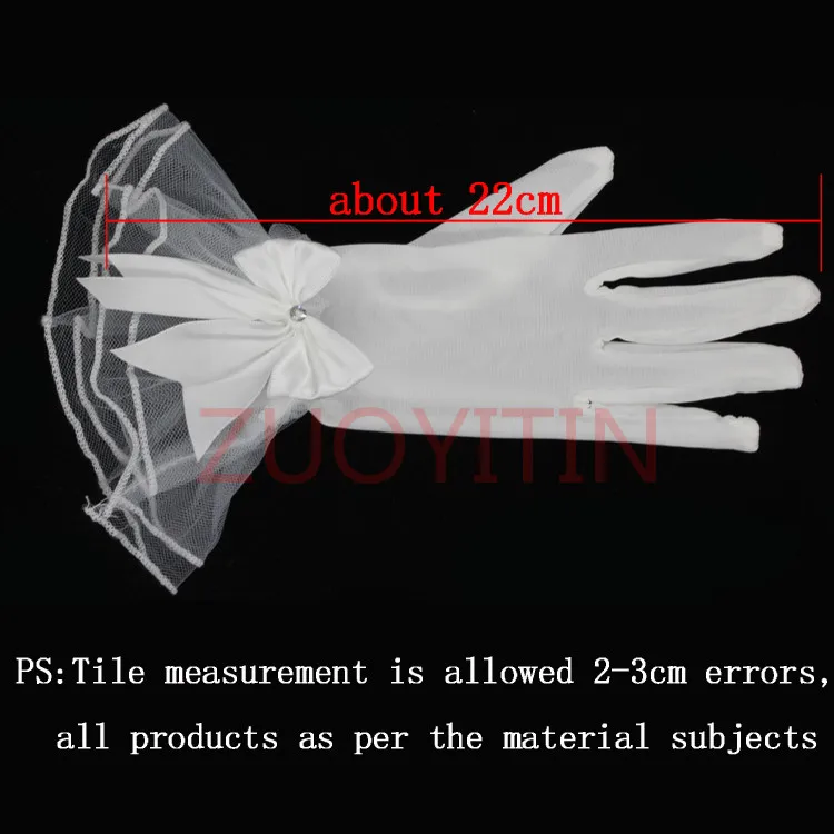 ZUOYITING Новинка 2017 года горячие короткие белые свадебные перчатки с бантом детали Дешевые Свадебные перчатки выполните пальцы в продаж