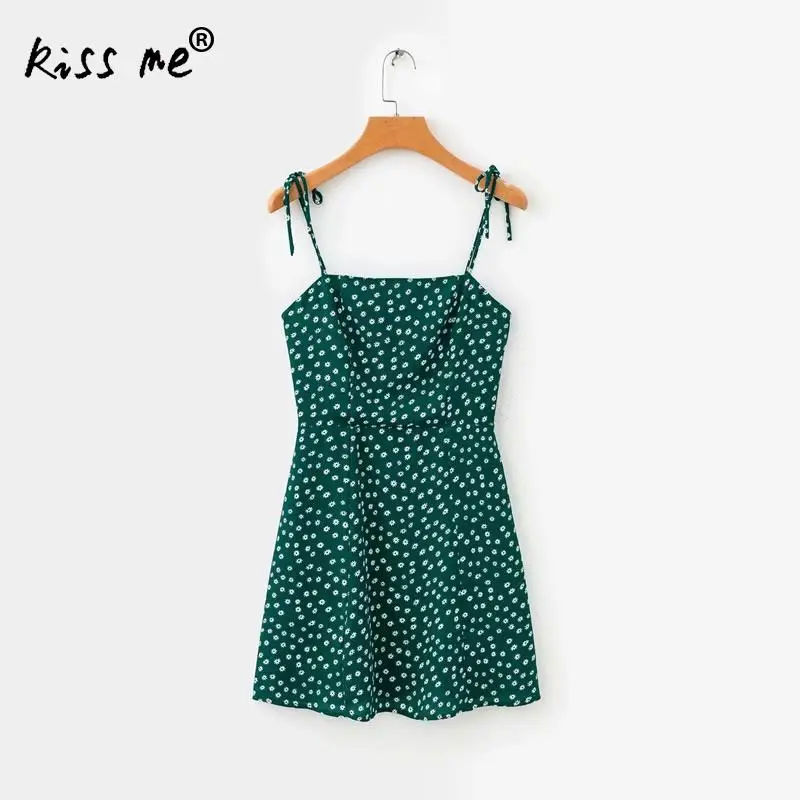 

Strap String Mini Dress Dot Printed Chiffon A-Line Slip Dress Backless Sexy Short Dress Girl Summer Holiday Beach Suit A Line
