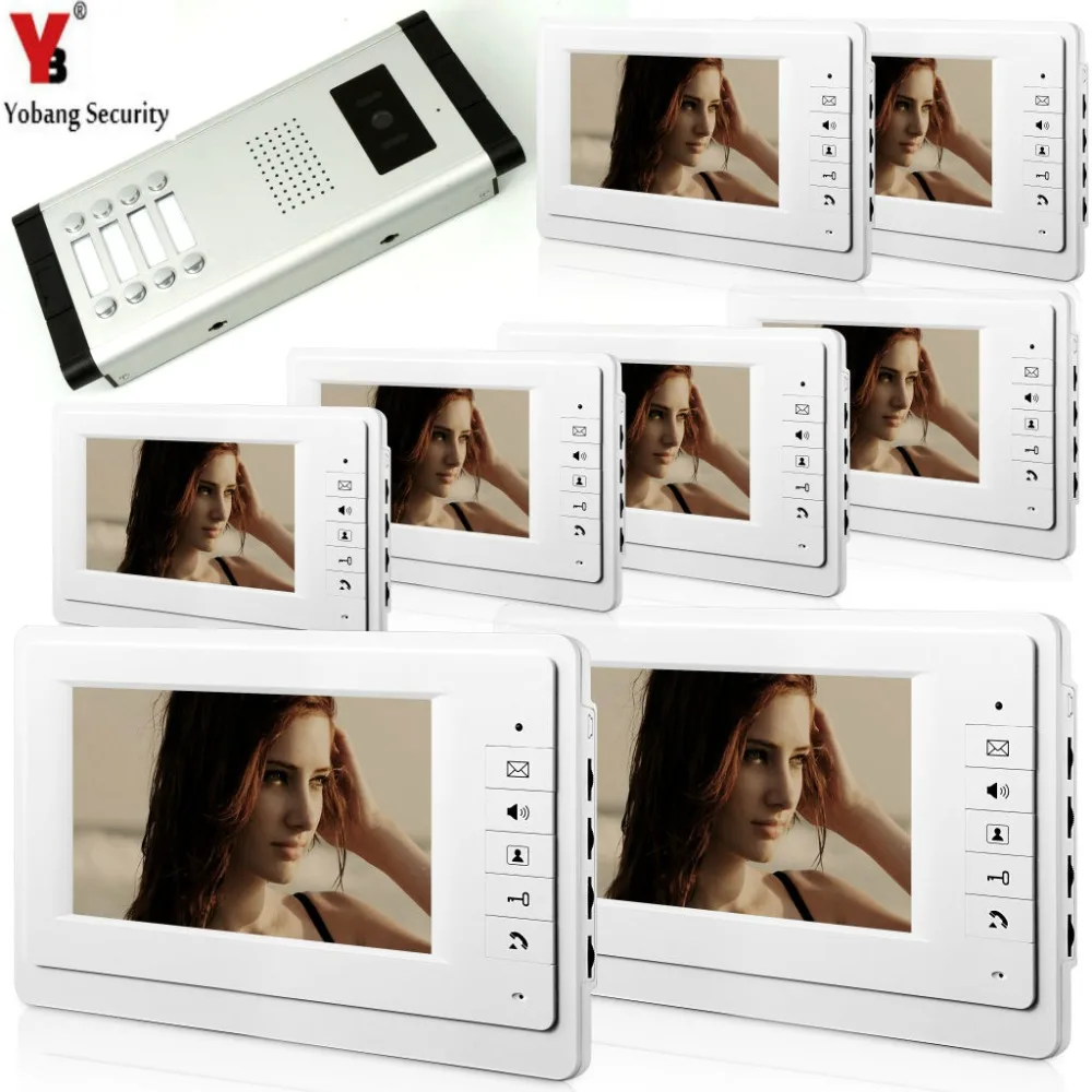 YobangSecurity 7 Inch Wired Video Door Phone Visual Intercom Doorbell with 8* Monitor+1*Camera For 8 Units Apartment Intercom YobangSecurity 7 Inch Wired Video Door Phone Visual Intercom Doorbell with 8* Monitor+1*Camera For 8 Units Apartment Intercom