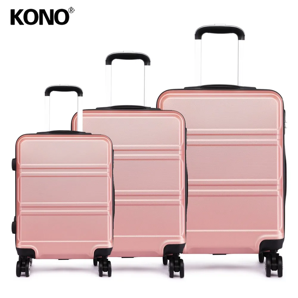 

KONO 3 Pieces Rolling Hand Luggage Travel Suitcase Hard Shell ABS Check in Carry on Trolley Case Bags 20 24 28 Inch Set YD1871L