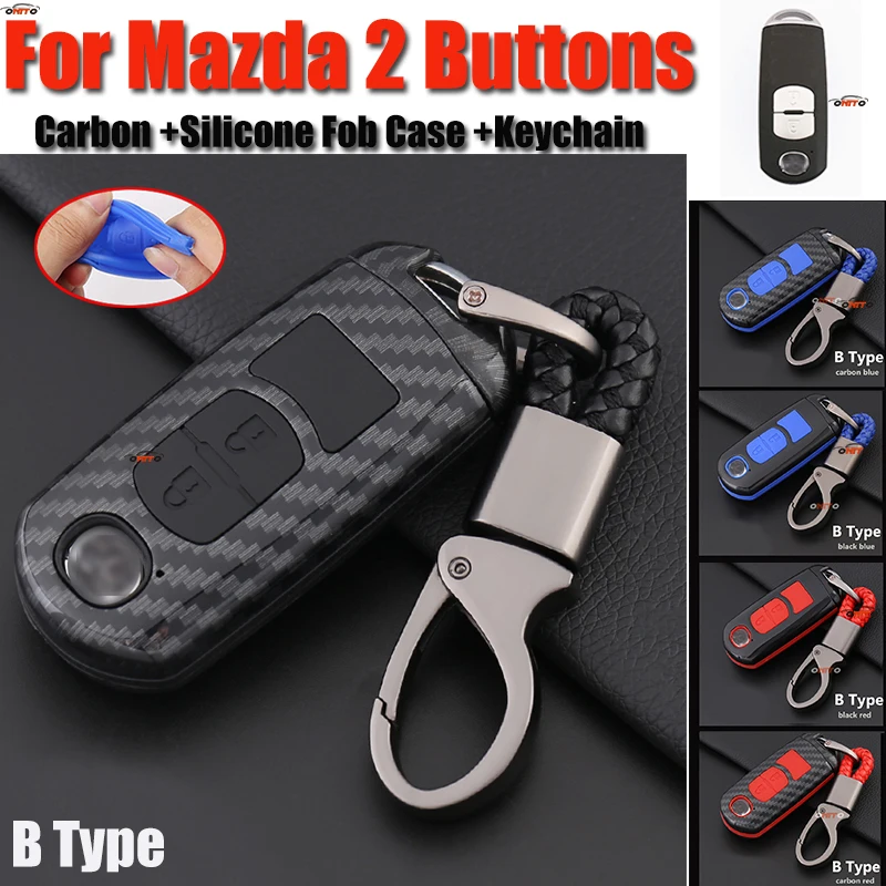 

Colorful 2 Buttons Car Key Case Covers Key Chain Silicone Gel Carbon Key Bag for Mazda CX-5 CX-7 CX-9 RX8 1 2 3 4 7 MPV MX5