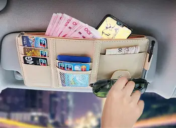 

Car Sun Visor Clip Storage Bag PU Leather Zipper Organizer Multi Function Sunglasses Credit Card Pen Pouch Pocket Holder Clip