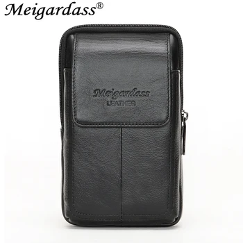 

MEIGARDASS Genuine Leather Waist Belt Bags for Men Fanny Pack 5.5 inch Mobile Phone Pouch Casual Male Coin Purse