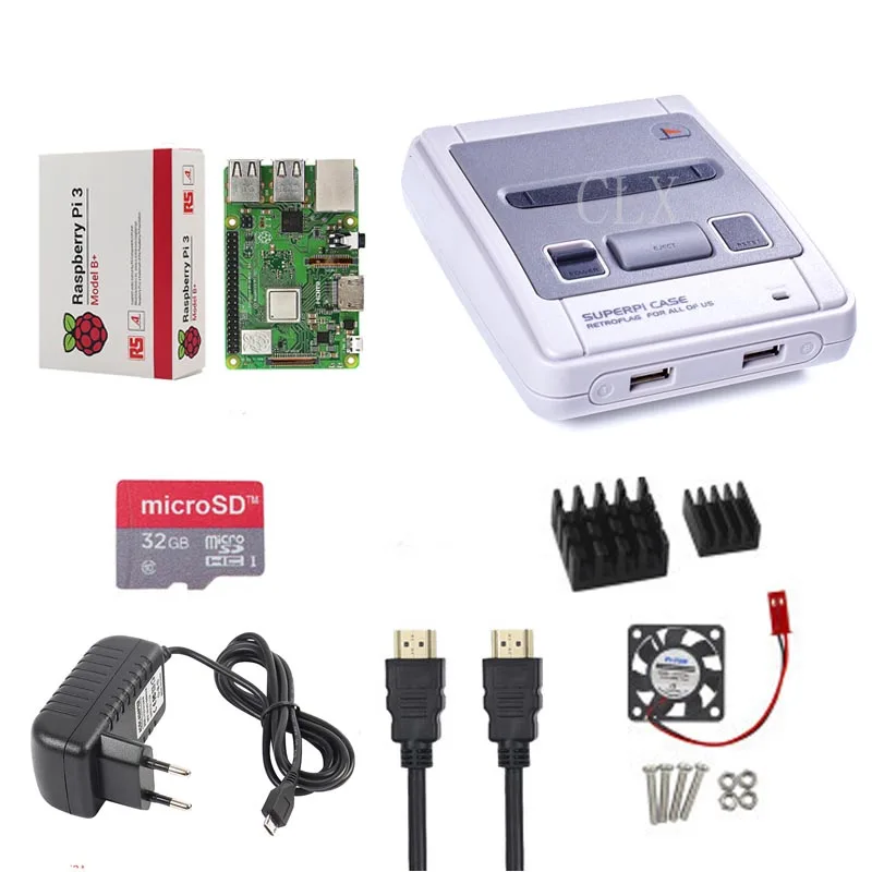 

Retroflag SUPERPi CASE-J NESPi Case+ Raspberry Pi 3 Model B+(plus)+32GB card+5V 3A Power+Heat Sink+fan+2pcs game handle+HDMI