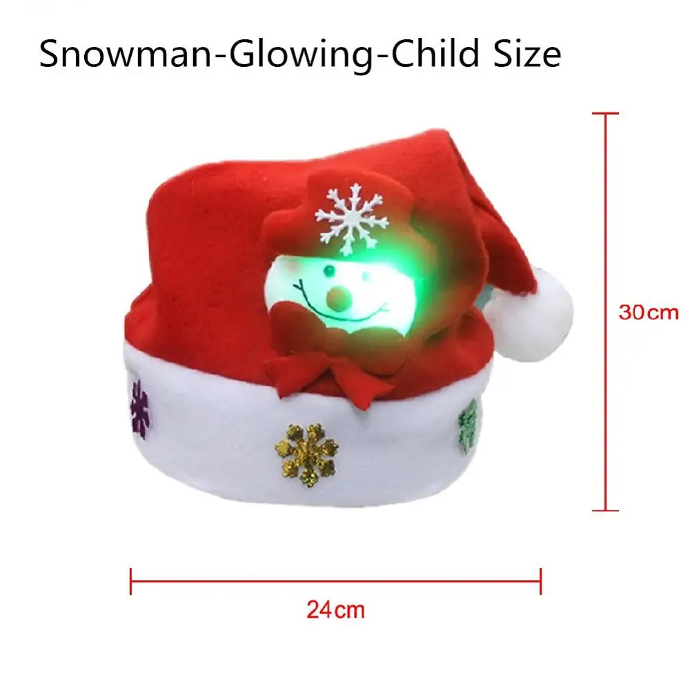 Рождественские светящиеся шляпы Санта Клаус снеговик лося дети капор для рождественской вечеринки рождественские украшения-Ребенок Взрослый опционально - Цвет: Snow man Glow Child