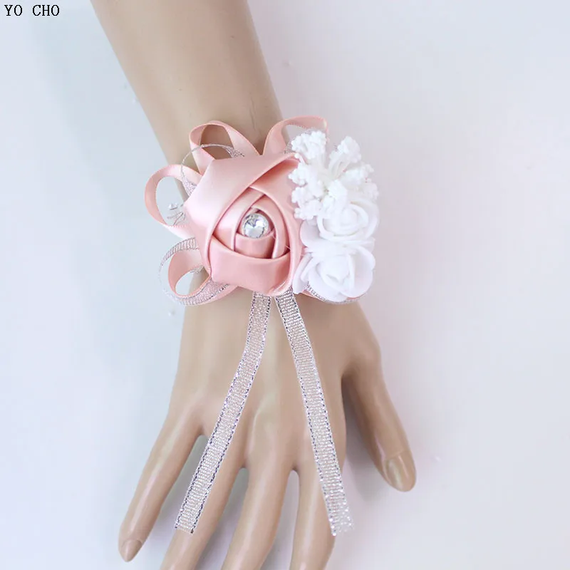 wedding wrist corsage Bracelet bridesmaid rose silk white pink marriage wrist corsage  (175)