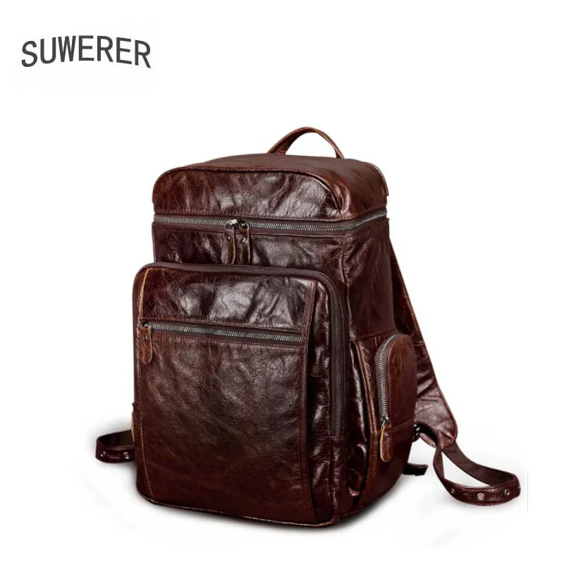 

SUWERER high quality oil wax leather shoulder bag first layer cowhide large capacity computer bag original men's backpack