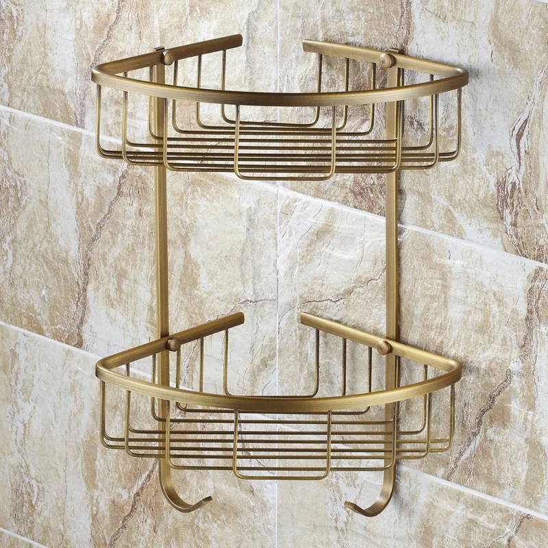 MTTUZK Wall Mounted Antique finish Brass Bathroom Shower Shelf Basket