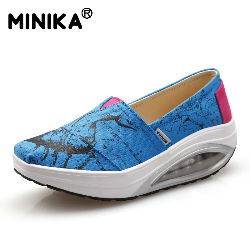 Minika/Женская обувь; женская парусиновая обувь на танкетке; Повседневная легкая обувь для ходьбы с воздушной подушкой; zapatos mujer - Цвет: blue