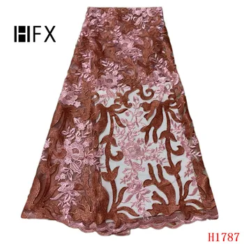 

HFX African Lace Fabric 5 Yards French Lace 2019 Nigeria Embroidered Green African Lace Magenta Tulle Fabric for Women X1787