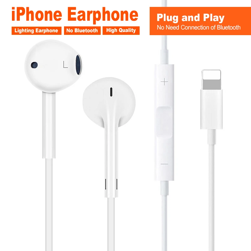 

Lighting Earphone with Mic No Bluetooth Wired Stereo Earphones for Apple iPhone 8 7 Plus X XS MAX XR