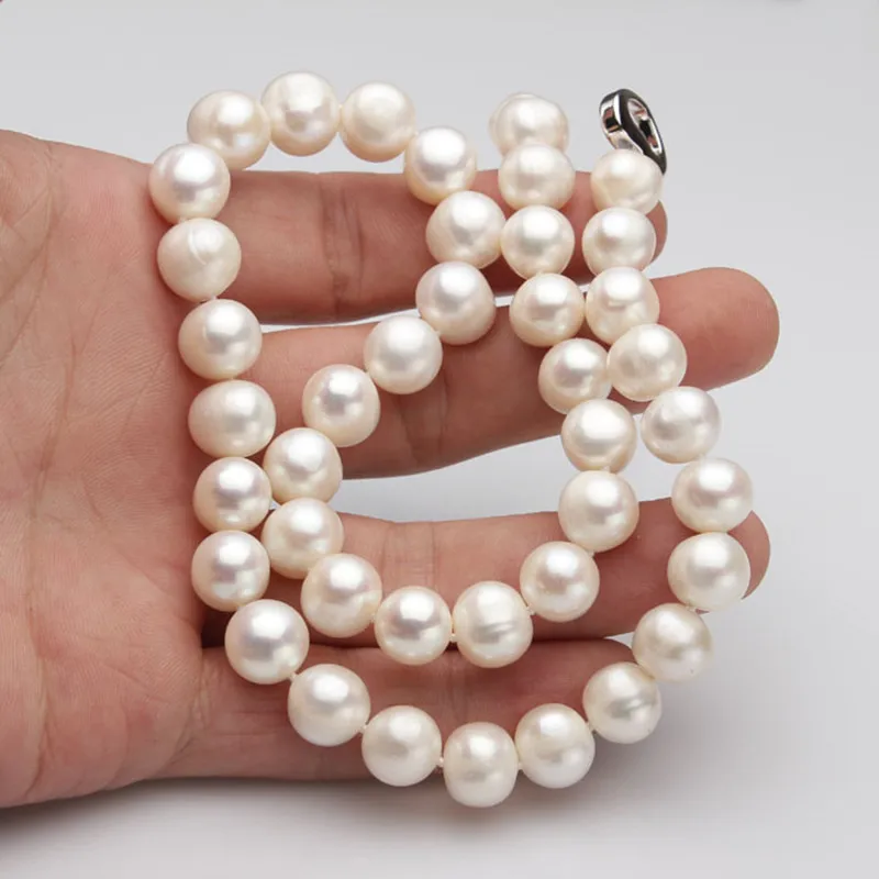 

Fashion 7-8mm Pearl 100% Natural Freshwater pearl necklace large pearl jewelry silver female white wedding gifts