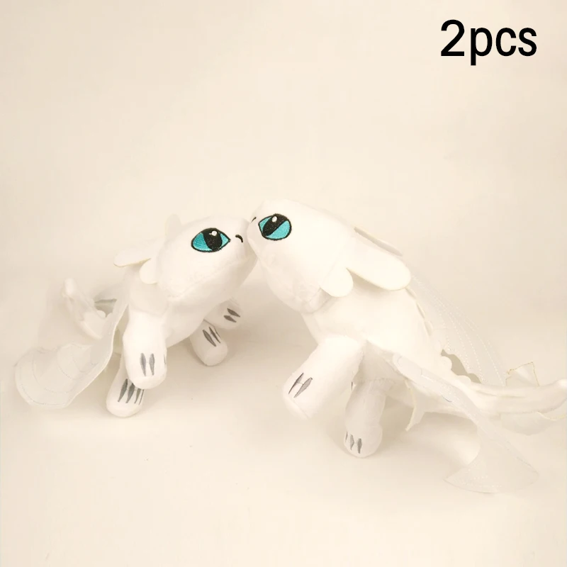 

2pcs/set 35cm White&black Toothless Plush Toys How to Train Your Dragon 3 Night Fury&Light Fury Dragon Soft Stuffed Animal Doll