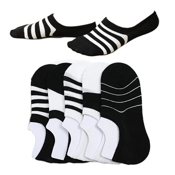 

Men's Summer Autumn Socks Silica Gel Black White Multi Thick Stripes Colors Business Casual Cool Absorb Sweat Cotton Sock Meias