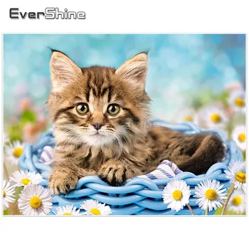 

EverShine DIY Diamond Painting Cross Stitch Cat Picture Diamond Mosaic Full Square Diamond Embroidery Animals Wall Decor