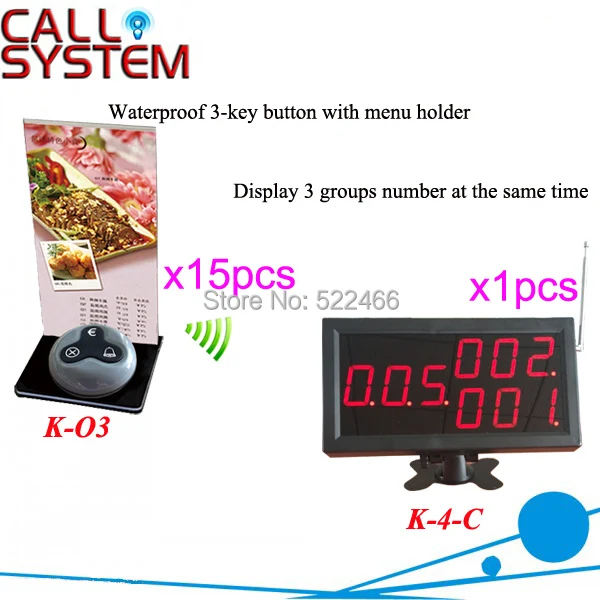 

Wireless Paging System in 433.92MHz with 15pcs pager button and 1 number screen DHL shipping free